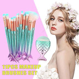 11 X Mermaid Makeup Brushes Set Fish Tail Foundation Eyeshadow Cosmetic Brush Au