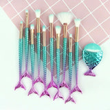 11 X Mermaid Makeup Brushes Set Fish Tail Foundation Eyeshadow Cosmetic Brush Au