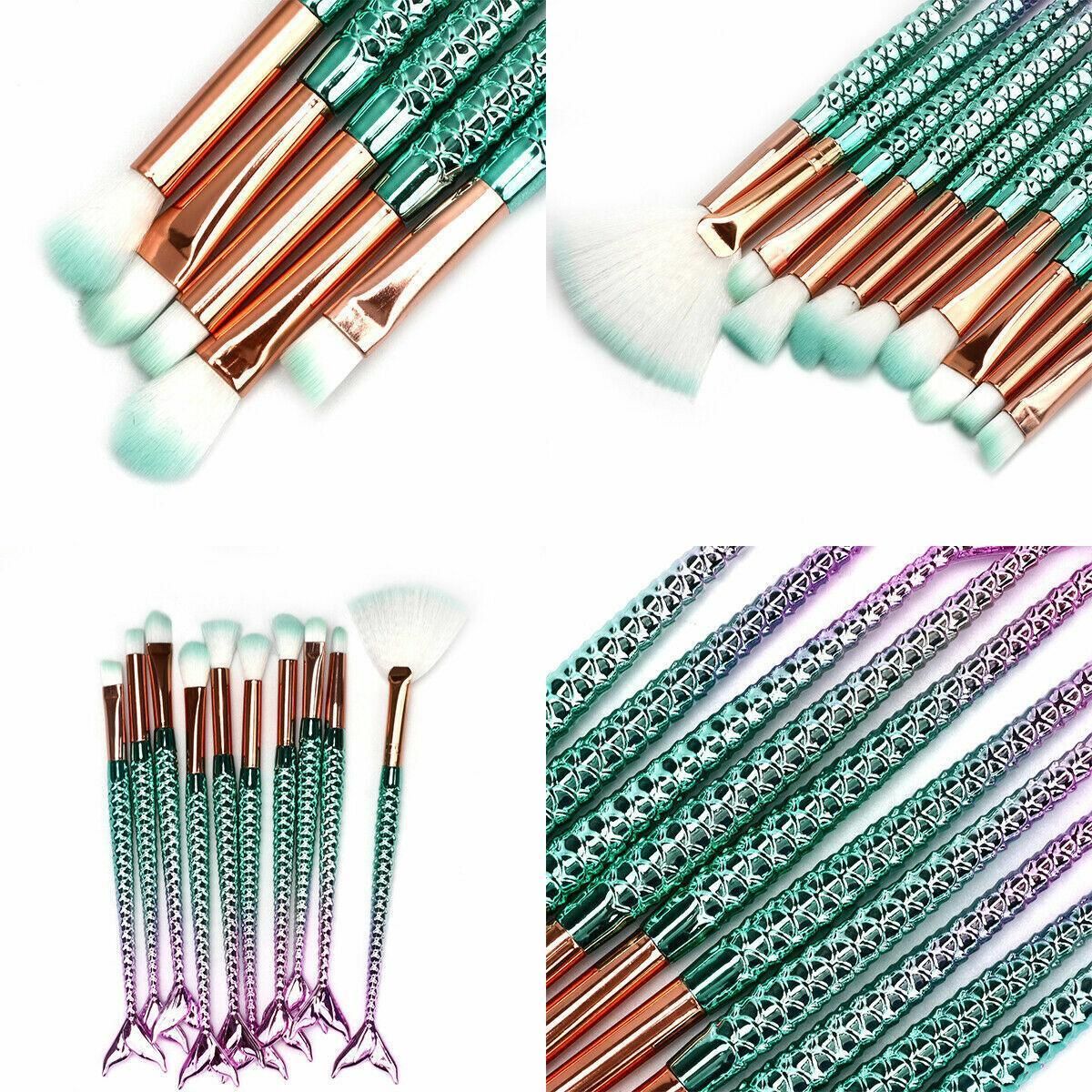 11 X Mermaid Makeup Brushes Set Fish Tail Foundation Eyeshadow Cosmetic Brush Au
