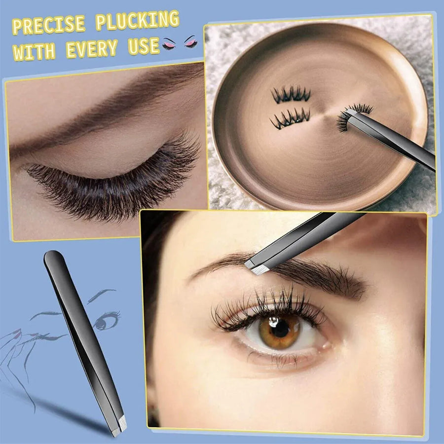 3PCS Stainless Steel Slanted Tip Eyebrow  Set for Facial Hair and Beauty Care