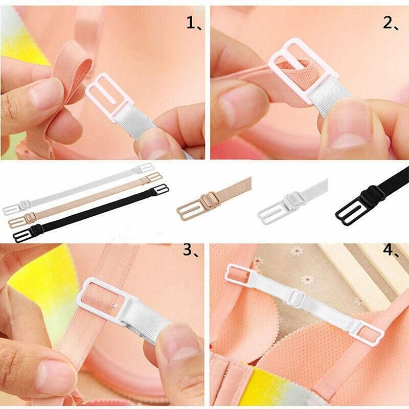 3Pcs Lady Nonslip Elastic Adjustable Band Bra Strap Holder Strap Racer Back Clip - White