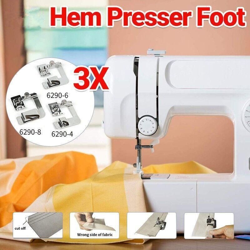 3Pcs Wide Rolled Hem Hemmer Foot For Domestic Sewing Machines Snap On Presser Au