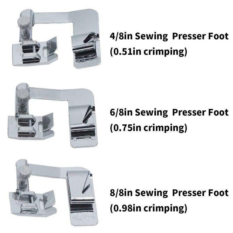 3Pcs Wide Rolled Hem Hemmer Foot For Domestic Sewing Machines Snap On Presser Au