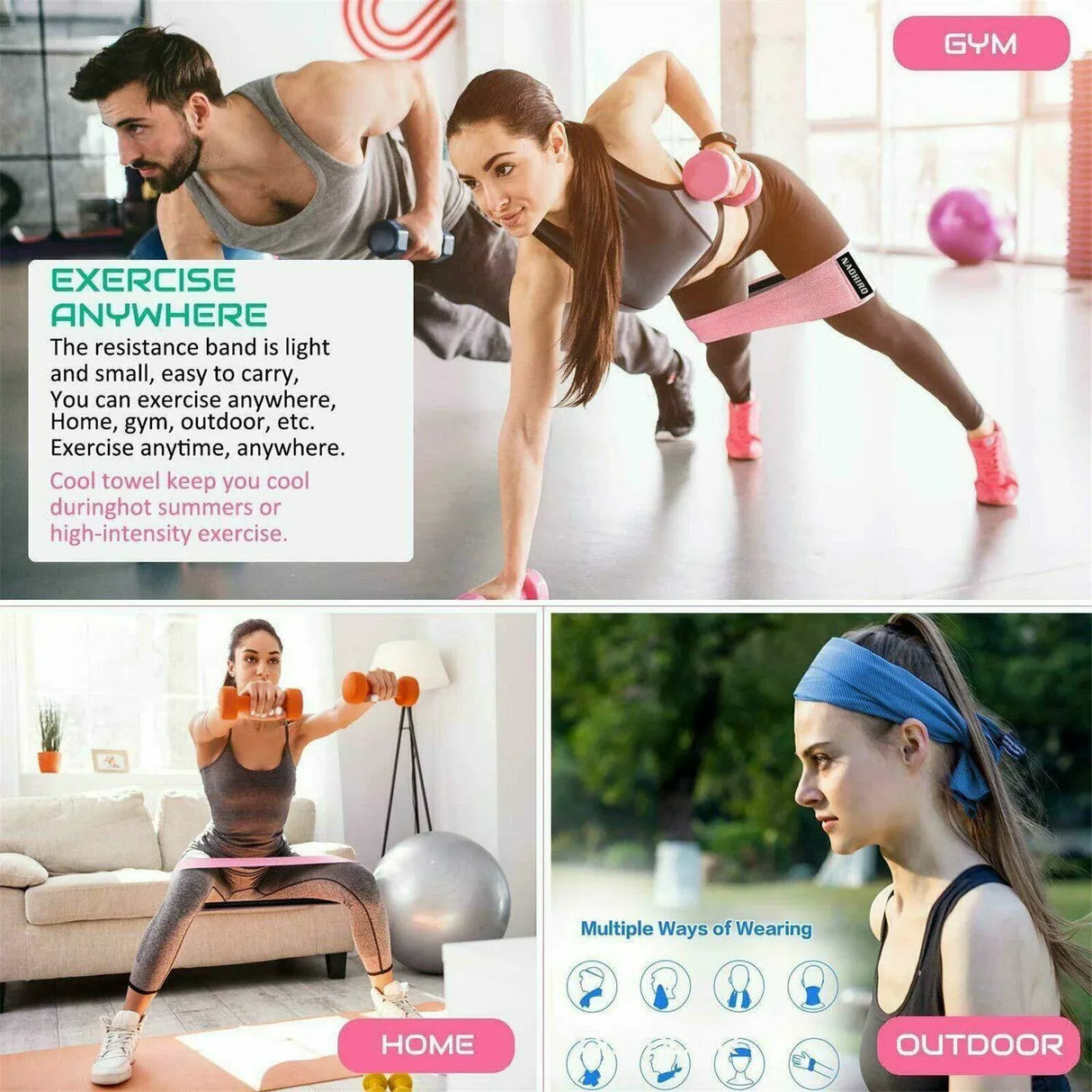 Aolikes Resistance Booty Bands Hip Circle Loop Bands Set Gym Home Exercise Au