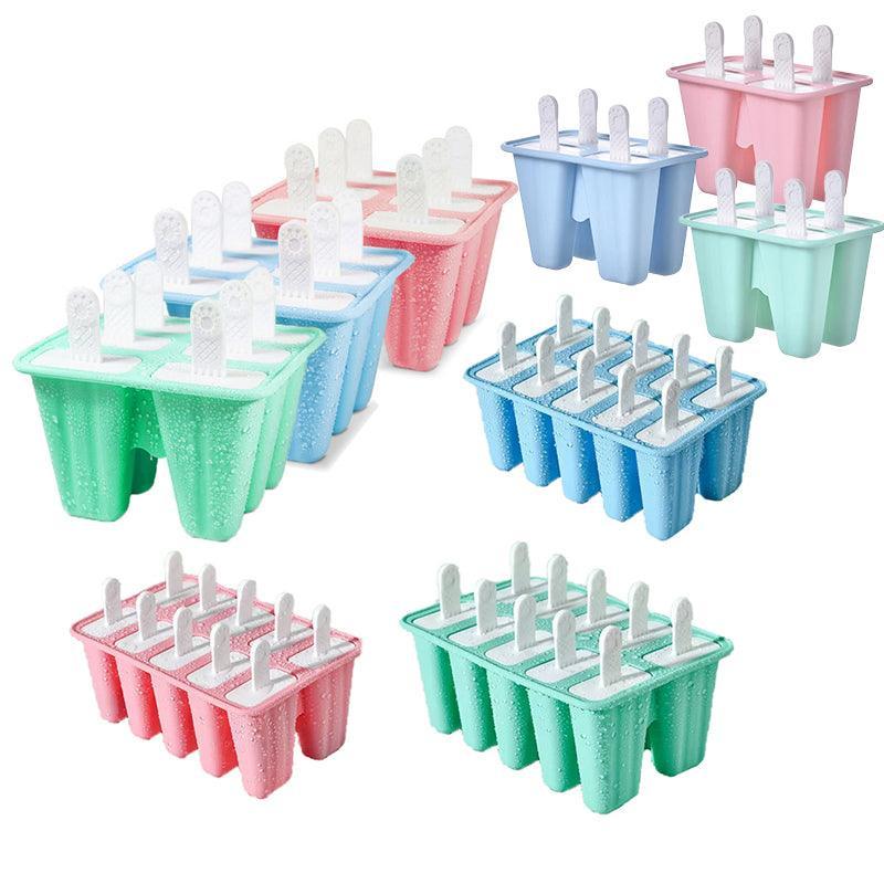 Silicone Ice Cream Mould Block Frozen Molds Icy Pole Jelly Popsicle - Blue-4Grid