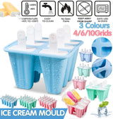 Silicone Ice Cream Mould Block Frozen Molds Icy Pole Jelly Popsicle - Pink-4Grid