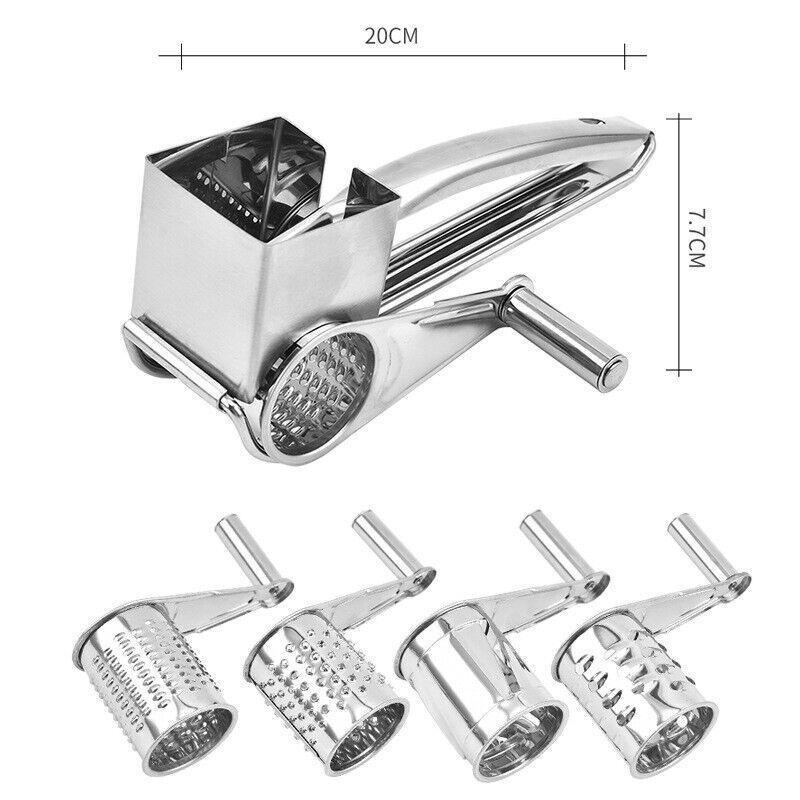 Rotary Cheese Grater Stainless Steel 4 Blade Set Kitchen Slicer