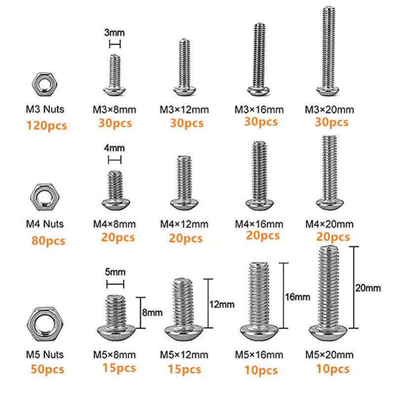 500x M3/M4/M5 Stainless Steel Hex Socket Button Head Bolts Screws Nuts Kit