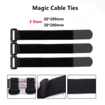 Magic Cable Ties Reusable Winder Coded Organiser Cords Hook Loop Black - 20*300mm  10PCS