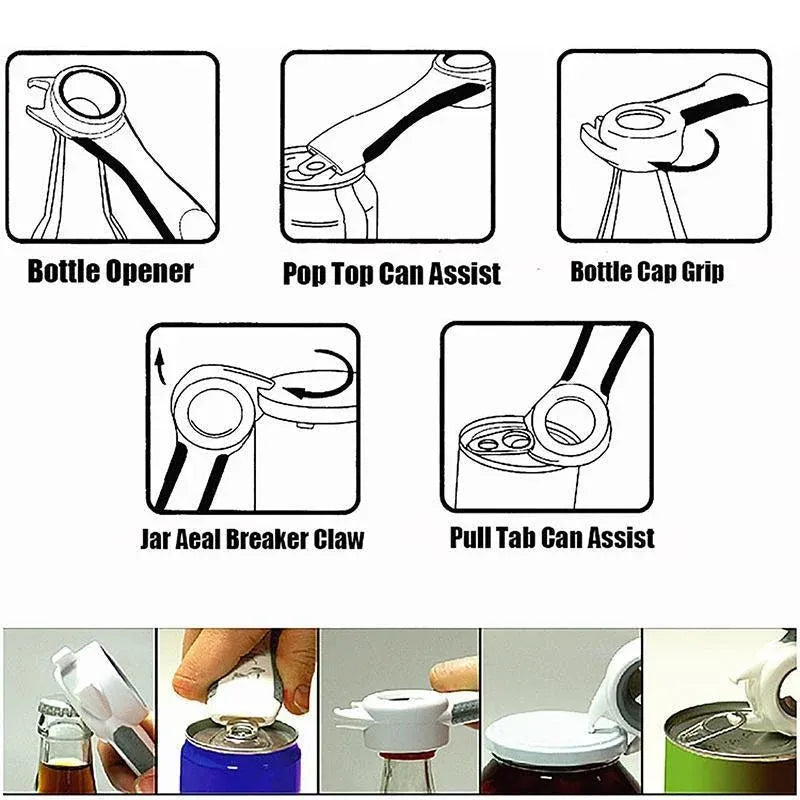 Multi 5 In 1 Manual Cap Kitchen Tool Jar Twist Off Lid Bottle Can Opener Gadget - Black