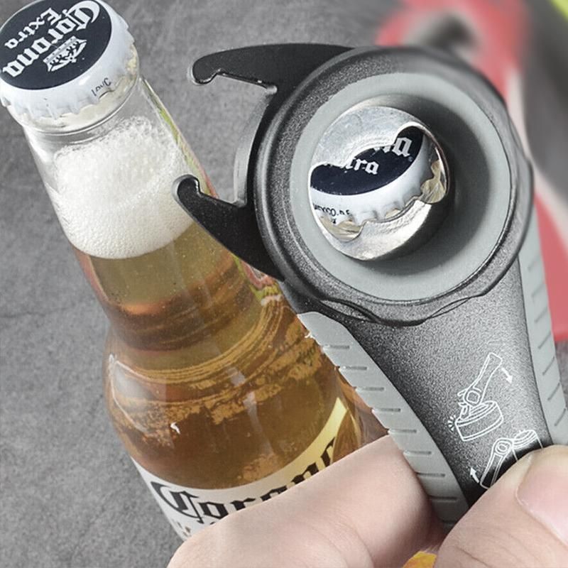 Multi 5 In 1 Manual Cap Kitchen Tool Jar Twist Off Lid Bottle Can Opener Gadget - Black