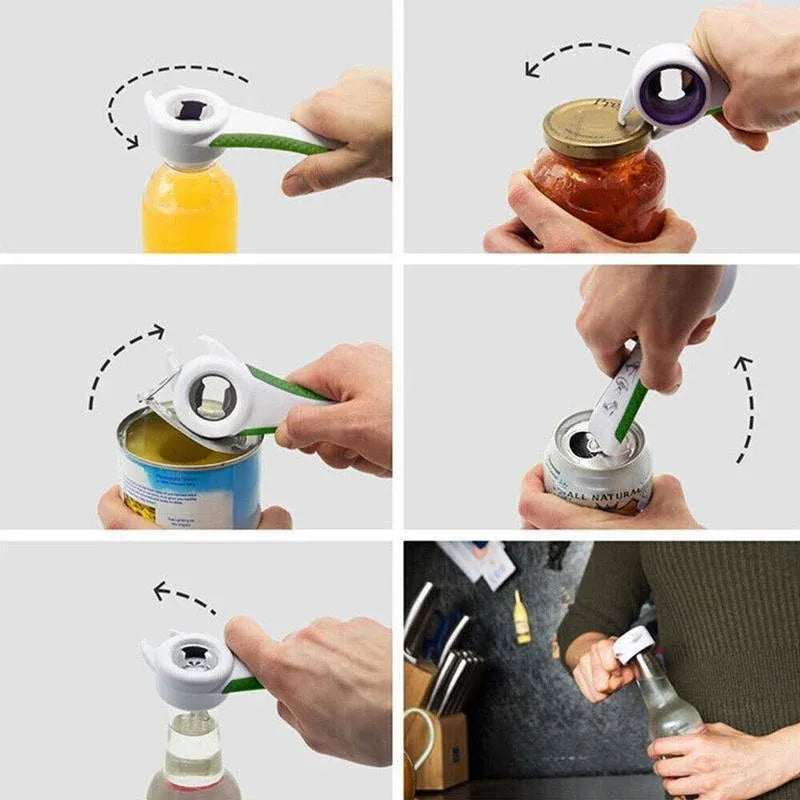 Multi 5 In 1 Manual Cap Kitchen Tool Jar Twist Off Lid Bottle Can Opener Gadget - Black