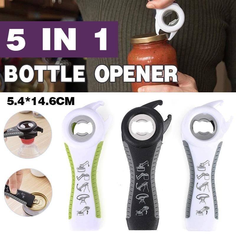 Multi 5 In 1 Manual Cap Kitchen Tool Jar Twist Off Lid Bottle Can Opener Gadget - Green