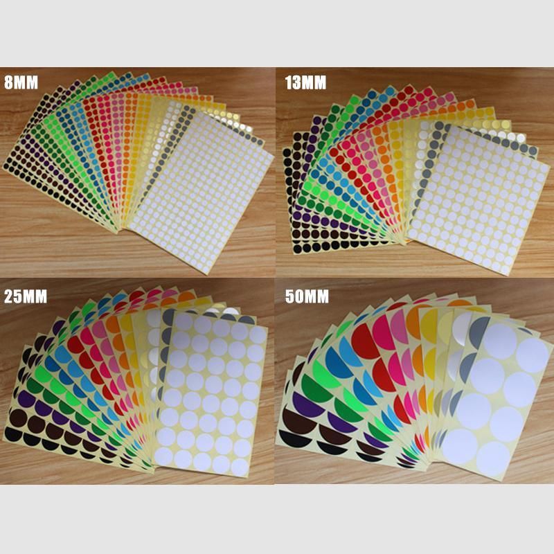 8/13/25/50mm Colour Sticker Dots Adhesive Round Labels Circular Scrapbooking Green - 25mm 40 Dots - 5 Sheets