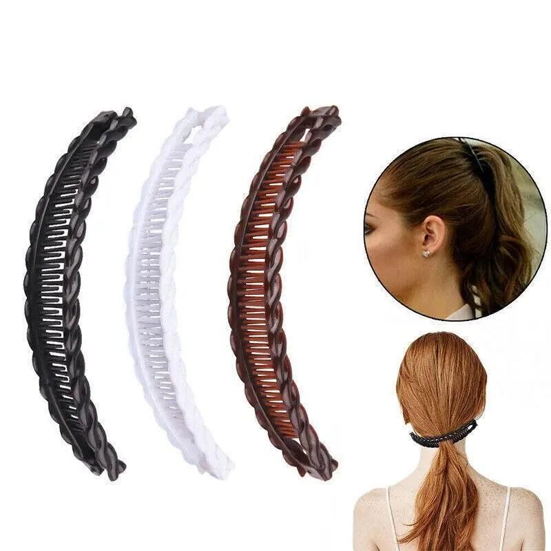 5X Hair Ponytail Holder Banana Clips Plastic Black Claw Comb Clip Multipurpose - White