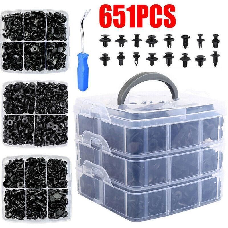 651Pcs Car Trim Body Clips Kit Rivet Retainer Door Panel Bumper Plastic Fastener