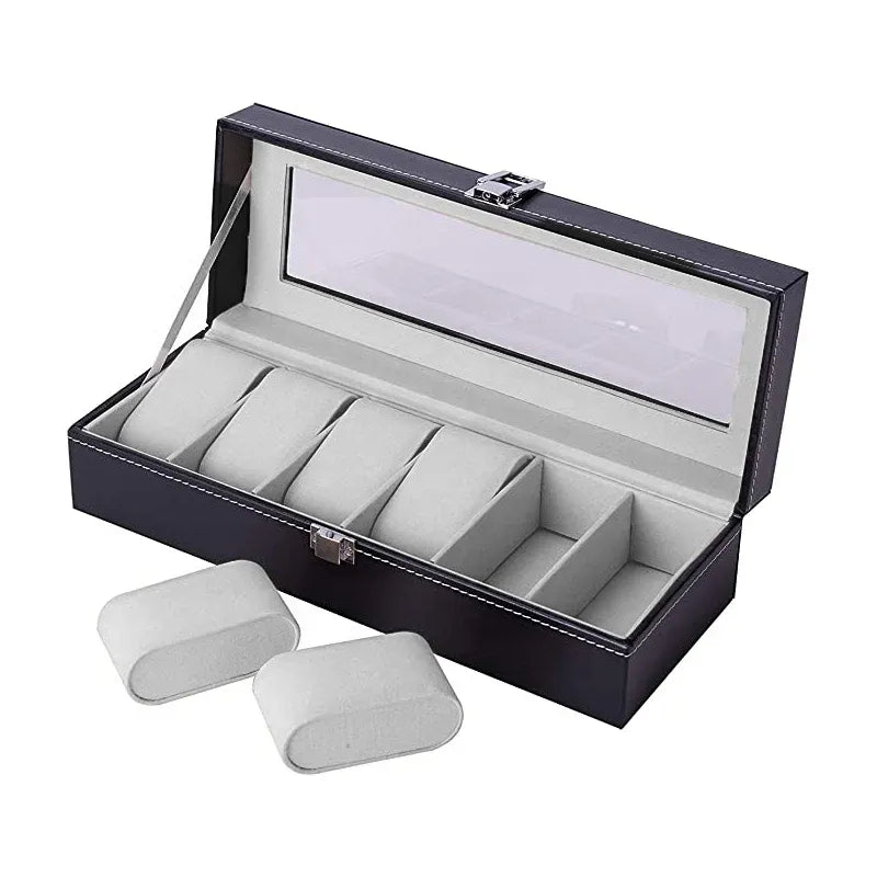 6 Grids Leather Watch Box Case Display Organizer Collection Storage Holder