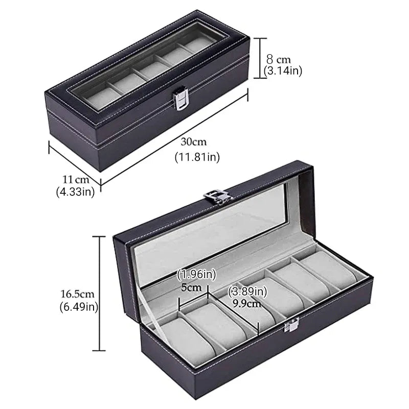 6 Grids Leather Watch Box Case Display Organizer Collection Storage Holder