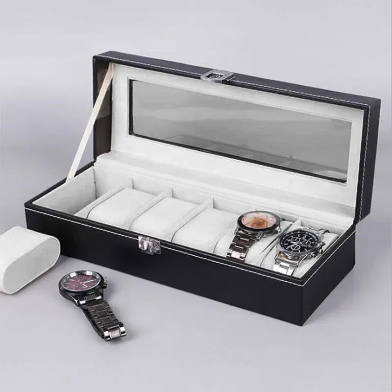 6 Grids Leather Watch Box Case Display Organizer Collection Storage Holder