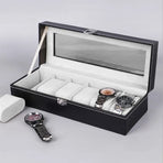 6 Grids Leather Watch Box Case Display Organizer Collection Storage Holder