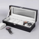 6 Grids Leather Watch Box Case Display Organizer Collection Storage Holder - Rear View