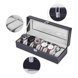 6 Grids Leather Watch Box Case Display Organizer Collection Storage Holder - Low Angle
