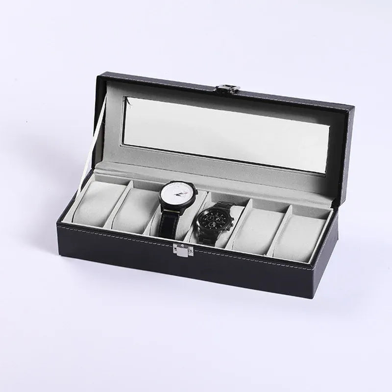 6 Grids Leather Watch Box Case Display Organizer Collection Storage Holder