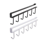 6Hook Mug Cup Rack Holder Under Shelf Kitchen Cabinet Hanger Organiser Wardrobe - Black - Front View