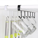 6Hook Mug Cup Rack Holder Under Shelf Kitchen Cabinet Hanger Organiser Wardrobe - Black - 45-Degree Angle