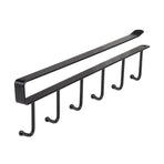 6Hook Mug Cup Rack Holder Under Shelf Kitchen Cabinet Hanger Organiser Wardrobe - Black