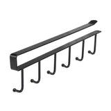 6Hook Mug Cup Rack Holder Under Shelf Kitchen Cabinet Hanger Organiser Wardrobe - Black - Rear View