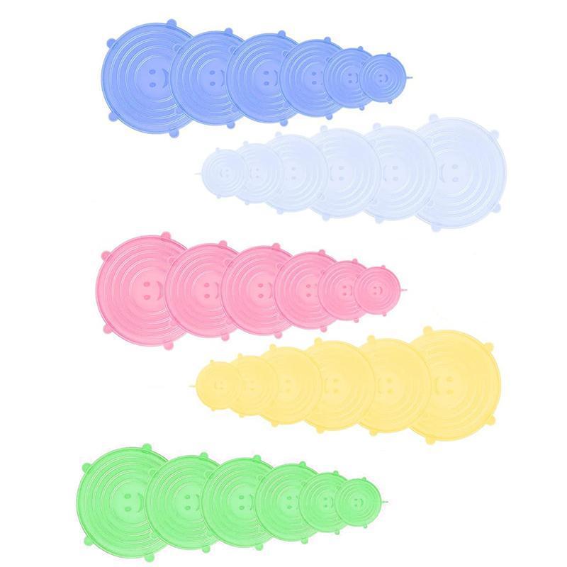 6PCS Stretch Reusable Silicone Food Saver Cover Seal Insta Lids Bowl Wraps - White