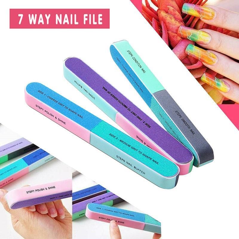 7 Way Professional Natural Nail File Straight Buffer Sanding Manicure Tools - 5 PCS