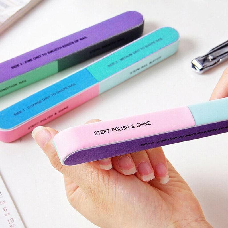 7 Way Professional Natural Nail File Straight Buffer Sanding Manicure Tools - 5 PCS