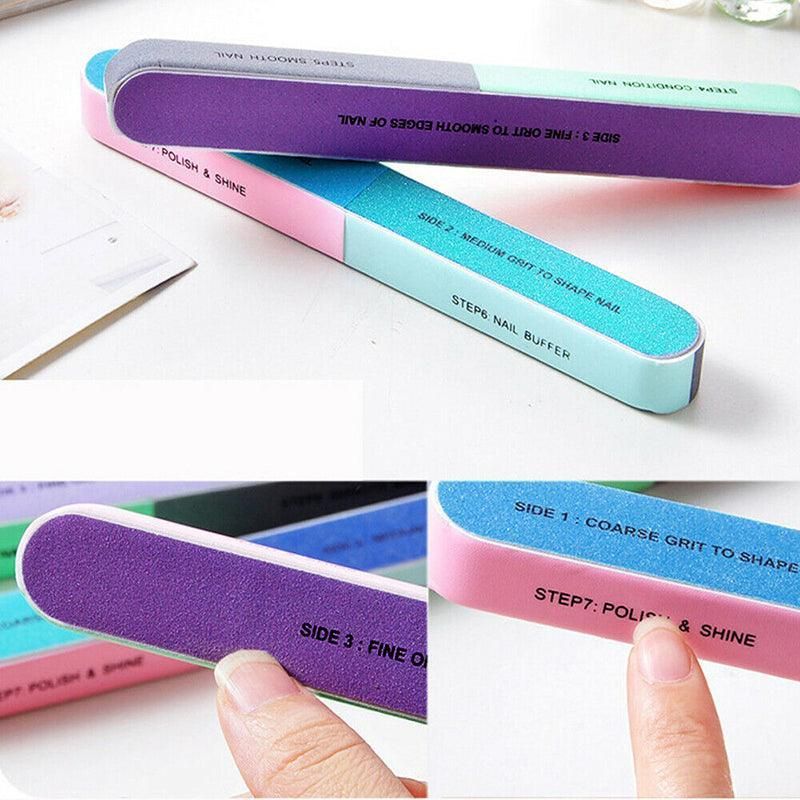 7 Way Professional Natural Nail File Straight Buffer Sanding Manicure Tools - 5 PCS