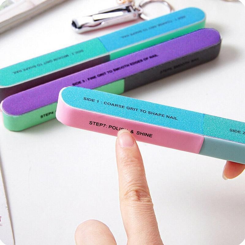 7 Way Professional Natural Nail File Straight Buffer Sanding Manicure Tools - 5 PCS