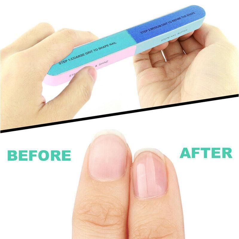 7 Way Professional Natural Nail File Straight Buffer Sanding Manicure Tools - 5 PCS