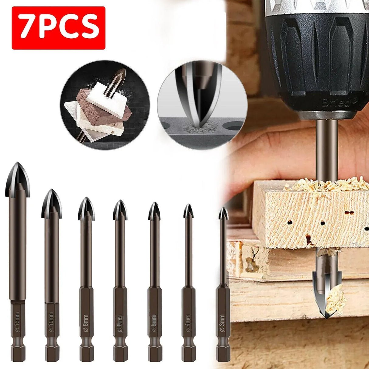 7Pcs Efficient Universal Drilling Tool Multifunctional Cross Alloy Drill Bit Au
