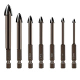 7Pcs Efficient Universal Drilling Tool Multifunctional Cross Alloy Drill Bit Au - Front View