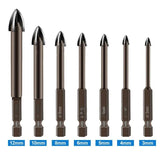 7Pcs Efficient Universal Drilling Tool Multifunctional Cross Alloy Drill Bit Au - Top-Down View
