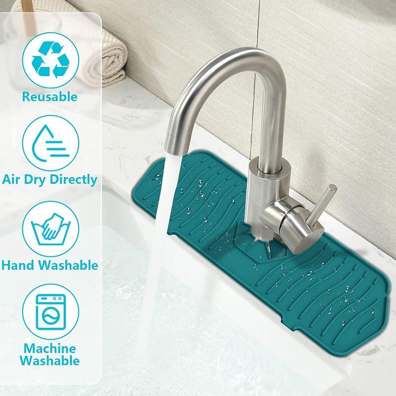 L Size Silicone Faucet Mat Kitchen Protector Faucet Absorbent Mat Sink Splash Guard - Black