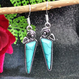 Retro Boho Turquoise Flower Earrings Hook Moonstone Dangle Drop Sapphire Women - 1239
