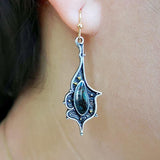 Retro Boho Turquoise Flower Earrings Hook Moonstone Dangle Drop Sapphire Women - 1239 - Close-Up Angle