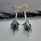 Retro Boho Turquoise Flower Earrings Hook Moonstone Dangle Drop Sapphire Women - 1239 - Extra Image