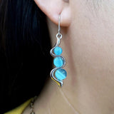 Retro Boho Turquoise Flower Earrings Hook Moonstone Dangle Drop Sapphire Women - 1239