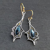 Retro Boho Turquoise Flower Earrings Hook Moonstone Dangle Drop Sapphire Women - 1239