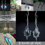 Retro Boho Turquoise Flower Earrings Hook Moonstone Dangle Drop Sapphire Women - 1236