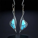 Retro Boho Turquoise Flower Earrings Hook Moonstone Dangle Drop Sapphire Women - 1236 - Extra Image