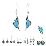 Retro Boho Turquoise Flower Earrings Hook Moonstone Dangle Drop Sapphire Women - 1240 - Side View