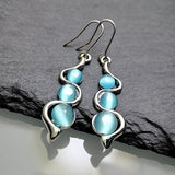 Retro Boho Turquoise Flower Earrings Hook Moonstone Dangle Drop Sapphire Women - 1240 - Extra Image